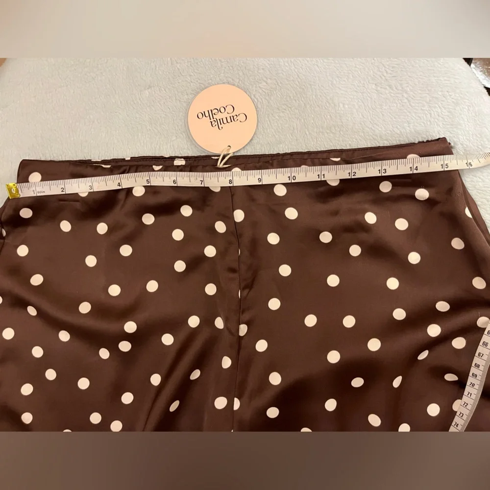 Camila Coelho wide leg polka dot satin pants. Stretchy waist. Brown white M. NWT - Picture 6 of 12